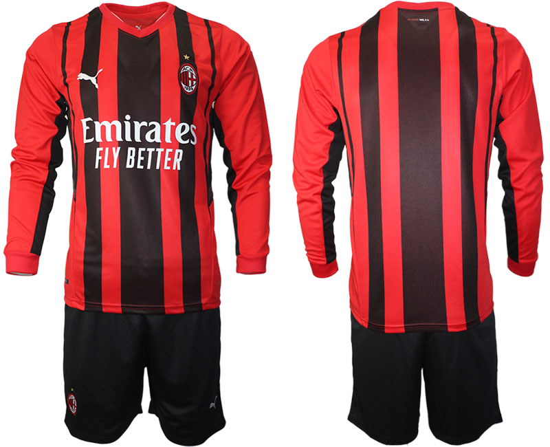 Men 2021-2022 Club Ac Milan home red Long Sleeve blank Soccer Jersey->ac milan jersey->Soccer Club Jersey
